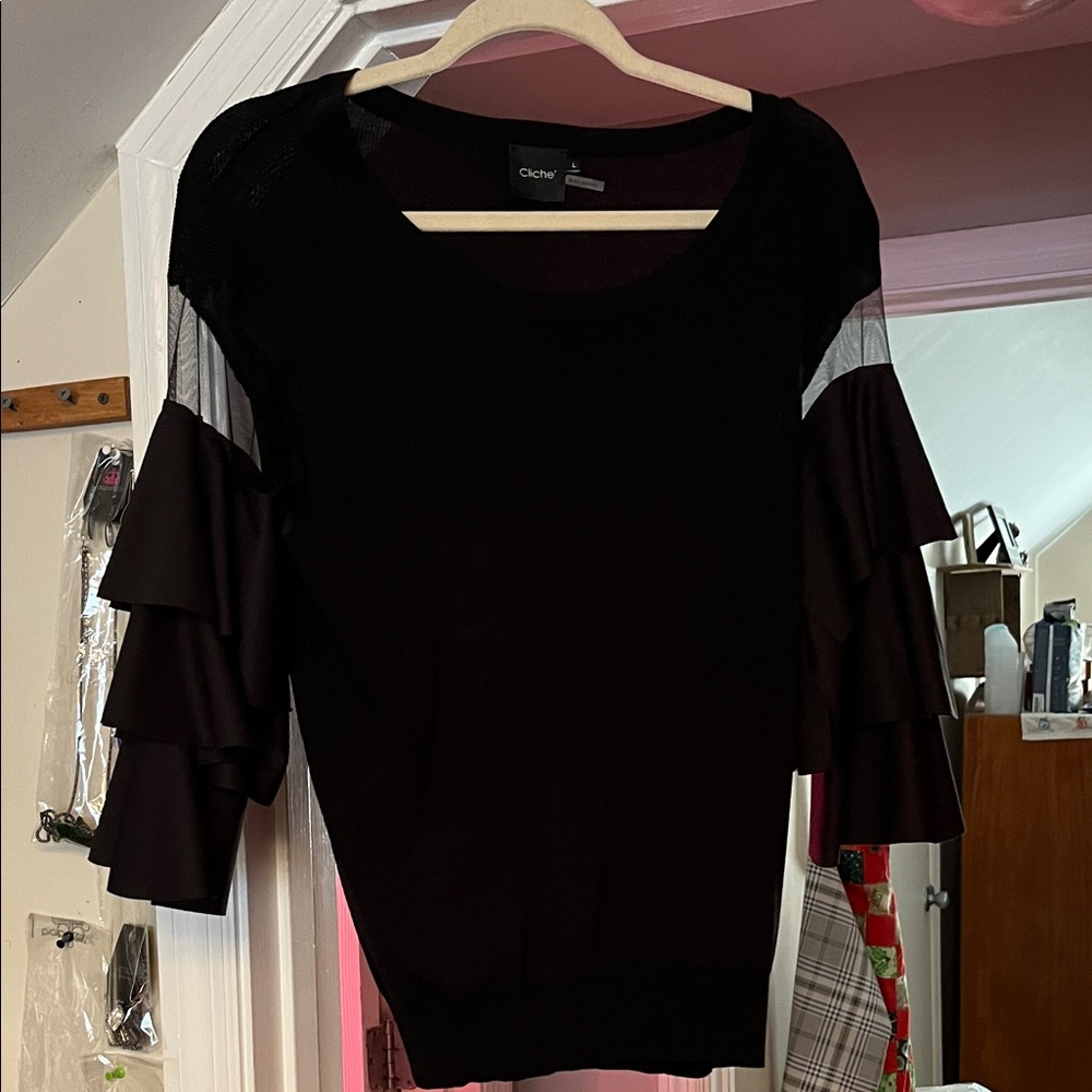 Chic Black Ruffle Sleeve Top